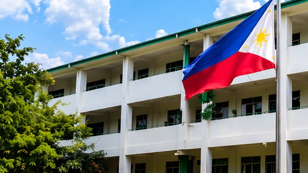 Cambaog National High School campus with the Philippine flag
